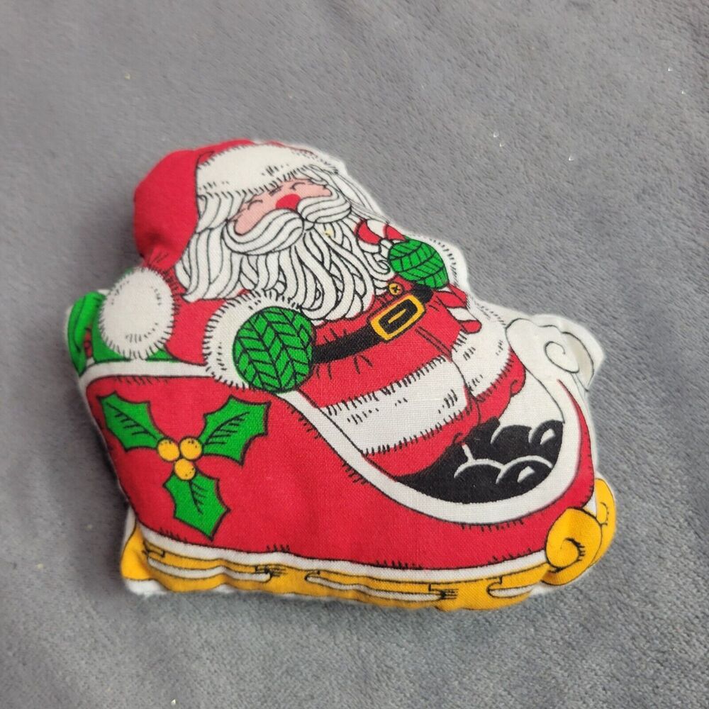 Santa In Sleigh Christmas Pillow/Cushion - Festive‎ Decor - Red/Green